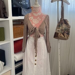 Audrey 3+1 Tan Puff Sleeve Crop Top S